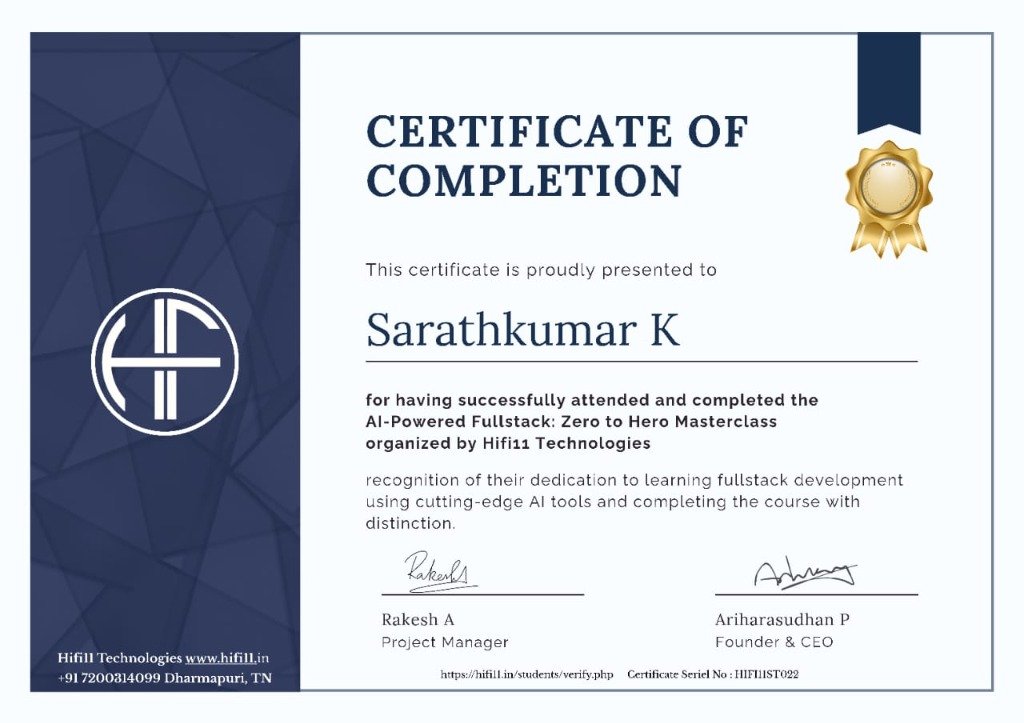 AI-Powered Fullstack: Zero to Hero Masterclass Certificate